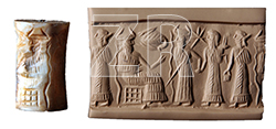 6370. Sumerian god Ea with attendants